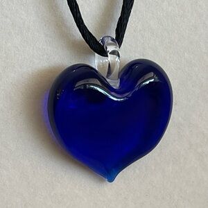 Large Deep Purple Heart Pendant Necklace Murano Glass NWOT
